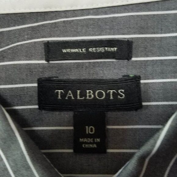 Talbots Gray White Stripe Button Down Shirt Like NEW size 10 - Picture 2 of 8